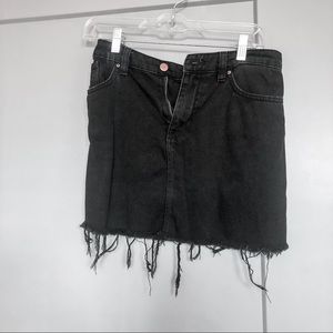 H&M Frayed Black Denim Miniskirt